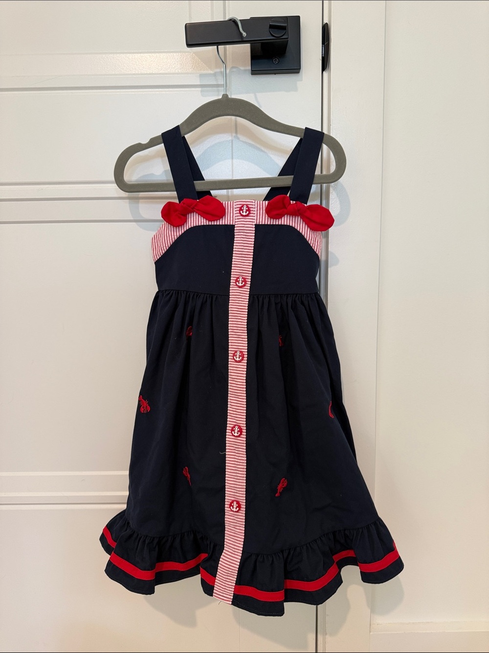 Good Lad Navy Dress with Red Trim and Bows